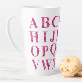 Elegantes englisches Alphabet in rosa Blumenschrif Milchtasse