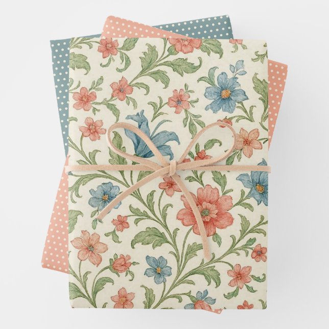 Elegantes englisches Shabby Chic Blumenmuster Geschenkpapier Set (Beispiel)
