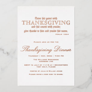 Elegantes Erntedank Dinner Party Psalm 100:4 Folieneinladung