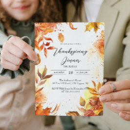 Elegantes Erntedank mit Herbstfarben und Blumen Einladung