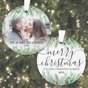 Elegantes erstes Weihnachten als Ehepaar Foto Ornament