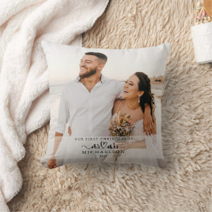 Elegantes erstes Weihnachten verheiratet Foto Kissen