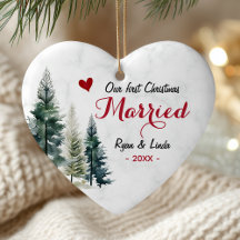 Elegantes erstes Weihnachten Verheiratet herzförmi