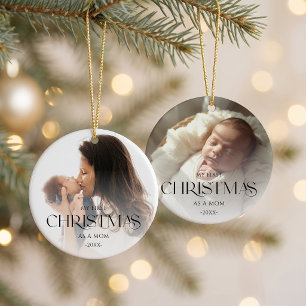Elegantes erstes Weihnachten von Mutter und Baby D Keramik Ornament