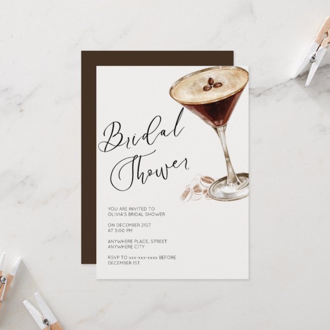 Elegantes Espresso-Martini-Brautparty Einladung (Vorderseite/Rückseite Beispiel)
