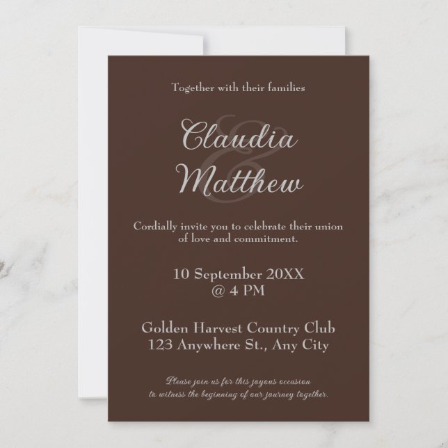 Elegantes Espresso- & Silberschrift-Foto-Hochzeit Einladung (Vorderseite)
