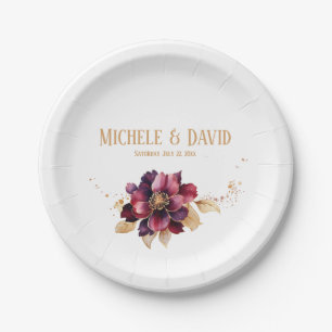 Elegantes Essen im White Gold Burgundy Round Pappteller
