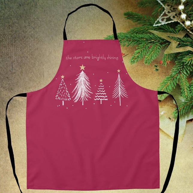 Elegantes Essen, Rot und Weiß, Gold-Sterne-Party Schürze (Fun Christmas Tree Stars - Red, White, Gold, Apron)