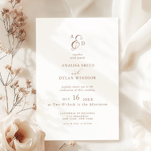 Elegantes Et-Zeichen-Mocha-Mousse-Monogramm-Hochze Einladung