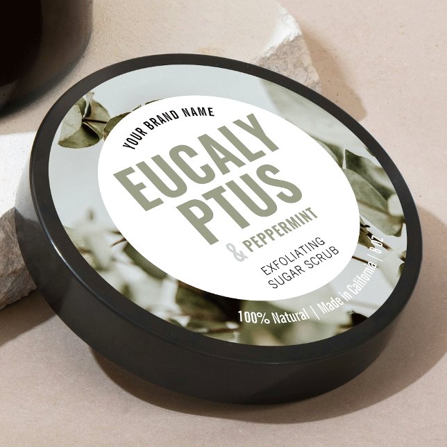 Elegantes Etikett für Skincare Soap Wellness-Cente Runder Aufkleber (Round product label with bold type in neutral sage green with custom photo background)