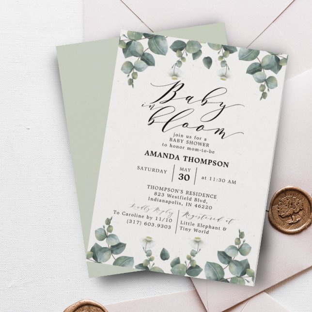 Elegantes Eucalyptus Baby in Bloom Baby Shower Einladung (Von Creator hochgeladen)