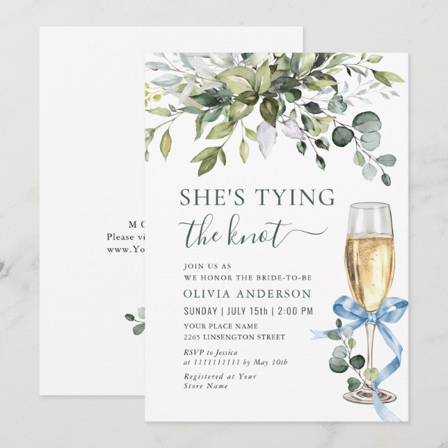 Elegantes Eucalyptus Floral Brautparty Einladung (Vorne/Hinten)