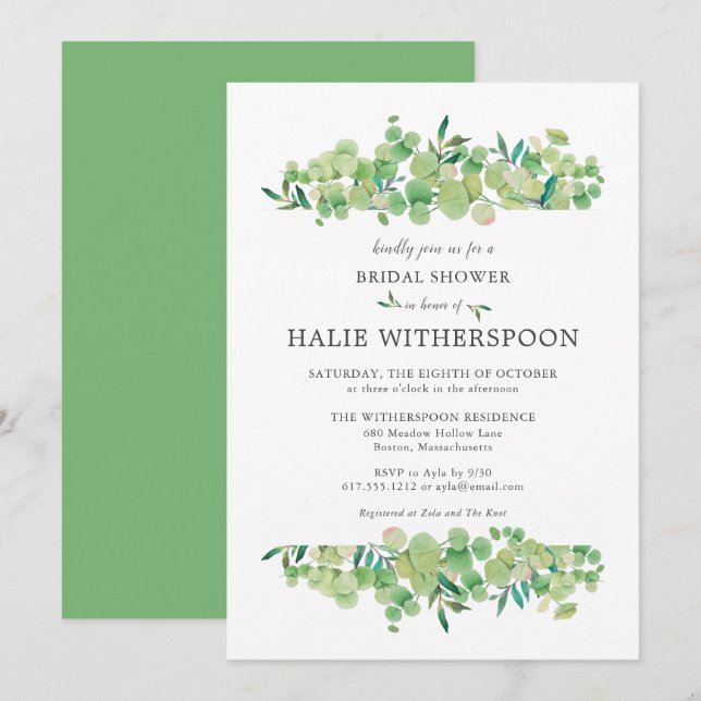 Elegantes Eucalyptus Foliage-Brautparty Einladung (Vorne/Hinten)