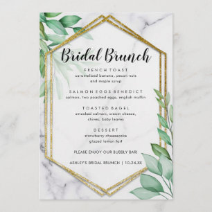 Elegantes Eucalyptus Marble Bridal Brunch Menü Menükarte