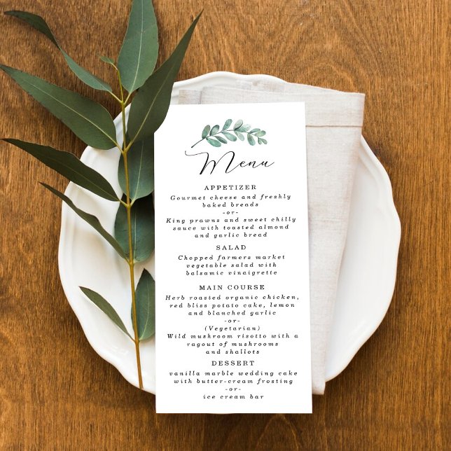 Elegantes Eucalyptus Wedding Menu Werbekarte (Von Creator hochgeladen)