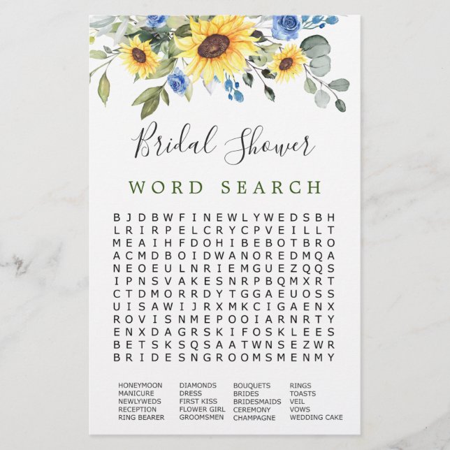 Elegantes Eucalyptus Word Search Brautparty Game (Vorderseite)
