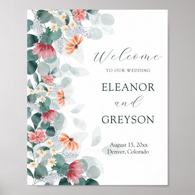 Elegantes Eukalyptus-Begrüßungspposter der Wildblu Poster (Vorne)