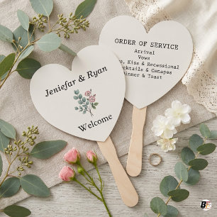 Elegantes Eukalyptus-Blumenherz-Hochzeitsprogramm Fächer