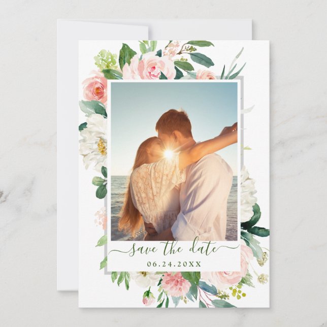 Elegantes Eukalyptus Blush Pink Blume Hochzeitsfes Save The Date (Vorderseite)