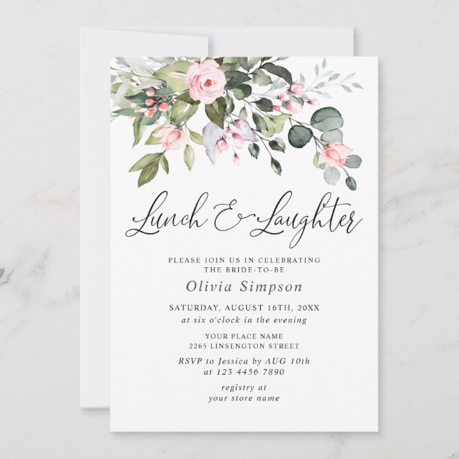Elegantes Eukalyptus Blush Rose BRAUTPARTY Einladung (Vorderseite)