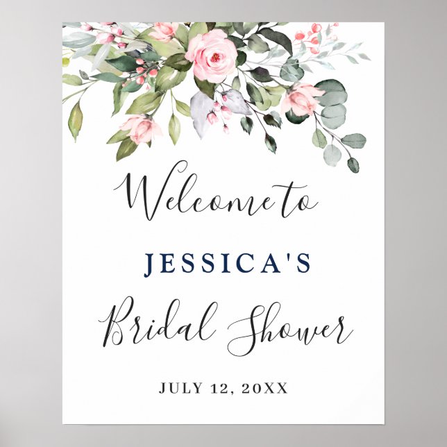 Elegantes Eukalyptus Blush Rose Brautparty Poster (Vorne)