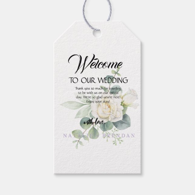 Elegantes Eukalyptus botanisches Foto Hochzeit im  Geschenkanhänger (Vorderseite)