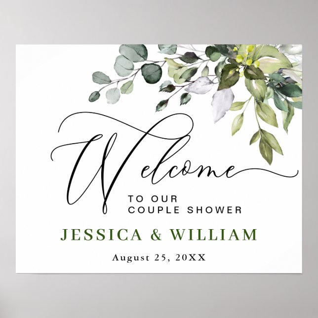 Elegantes Eukalyptus COUPLE SHOWER Begrüßungszeich Poster (Vorne)