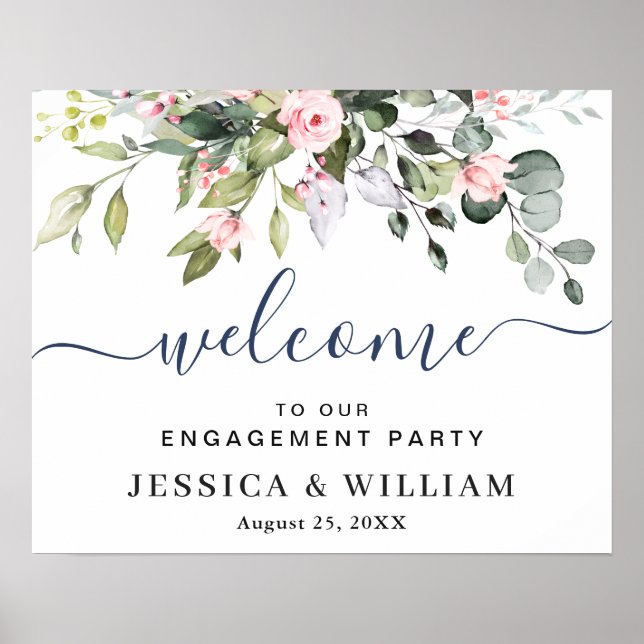 Elegantes Eukalyptus ENGAGEMENT PARTY Begrüßungsze Poster (Vorne)