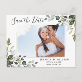 Elegantes Eukalyptus-FOTO Hochzeit Speichern Sie d Ankündigungspostkarte