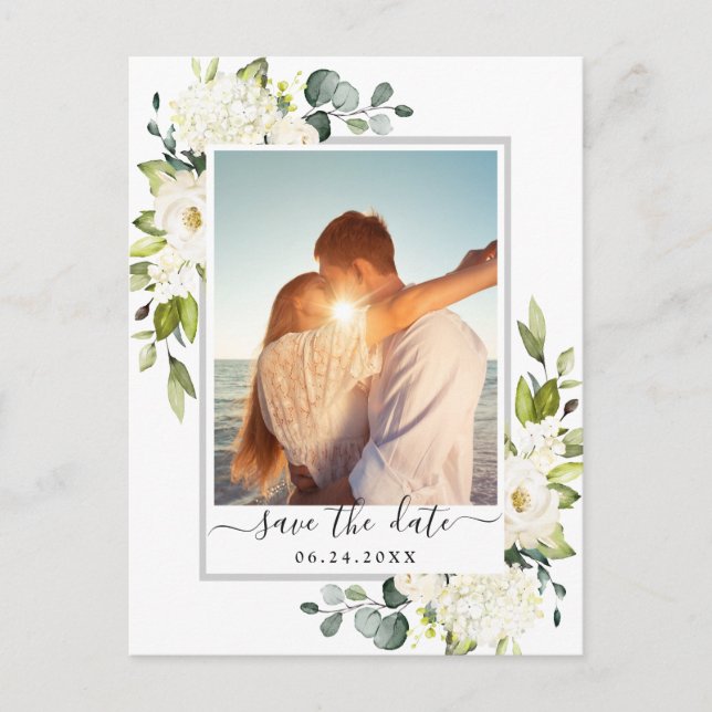 Elegantes Eukalyptus-FOTO Hochzeit Speichern Sie d Postkarte (Vorderseite)