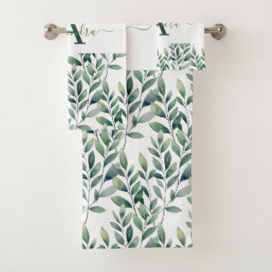Elegantes Eukalyptus-Grün Botanisches Handtuch-Set Badhandtuch Set