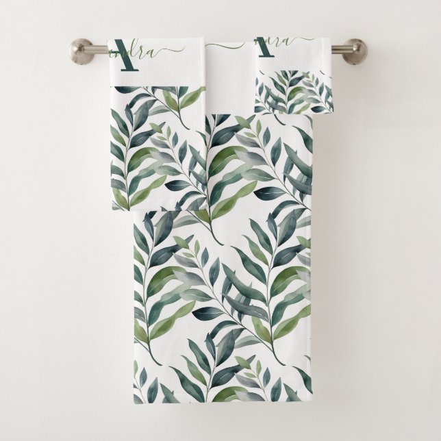 Elegantes Eukalyptus-Grün Botanisches Handtuch-Set Badhandtuch Set (Insitu)