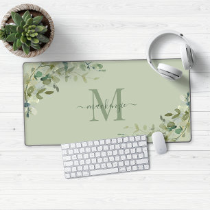 Elegantes Eukalyptus-Grün Botanisches Monogramm Schreibtischunterlage