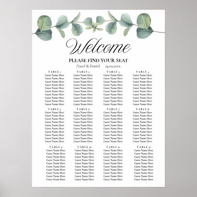 Elegantes Eukalyptus-Hochzeitscharakter Poster (Vorne)