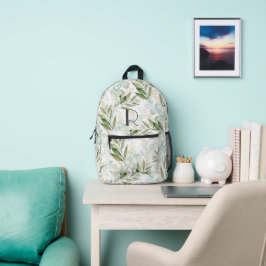 Elegantes Eukalyptus Monogramm Bedruckter Rucksack