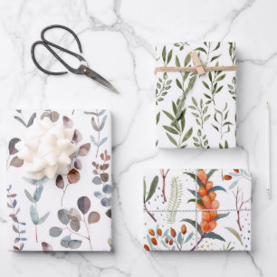 Elegantes Eukalyptus-Muster Geschenkpapier Set