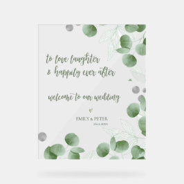 Elegantes Eukalyptus-Script willkommen bei unserer Acrylschild