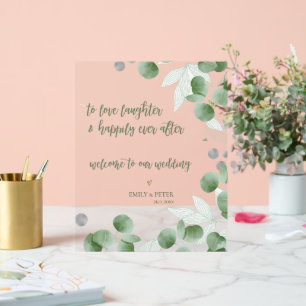 Elegantes Eukalyptus-Script willkommen bei unserer Acrylschild