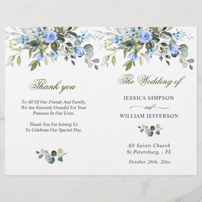 Elegantes Eukalyptus Watercolor Hochzeitsprogramm (Vorderseite)