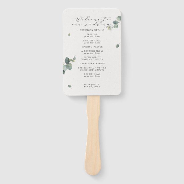 Elegantes Eukalyptus Watercolor Hochzeitsprogramm Fächer (Vorderseite)