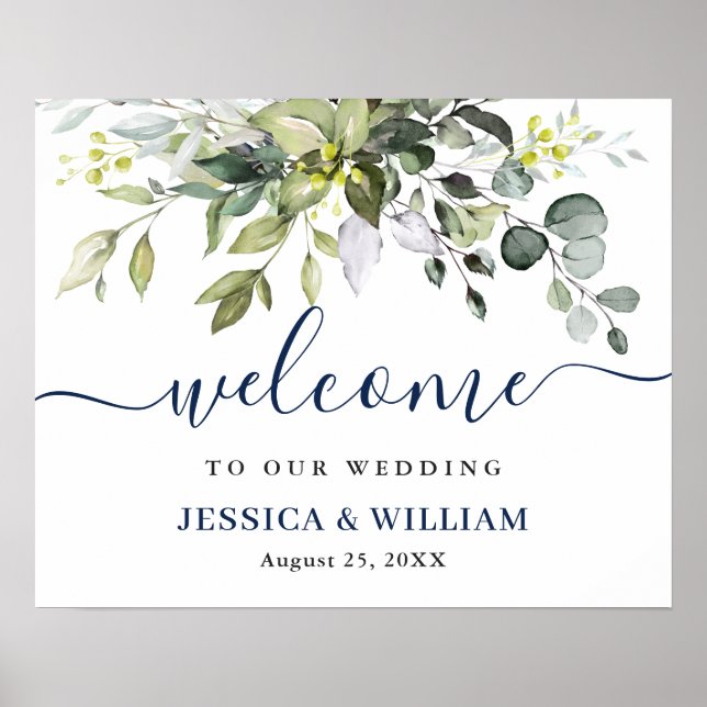 Elegantes Eukalyptus Wedding Begrüßungszeichen Poster (Vorne)