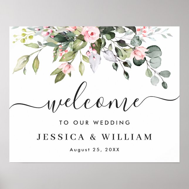 Elegantes Eukalyptus Wedding Begrüßungszeichen Poster (Vorne)