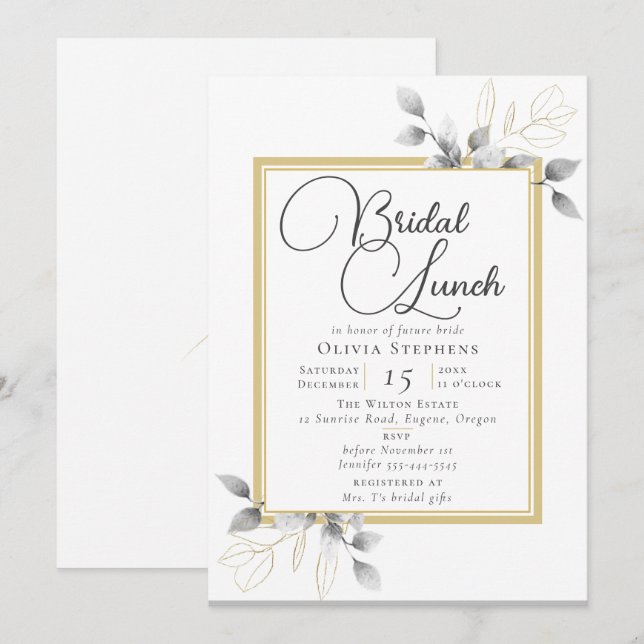 Elegantes Eukalyptus Winter Brautparty Mittagessen Einladung (Vorne/Hinten)