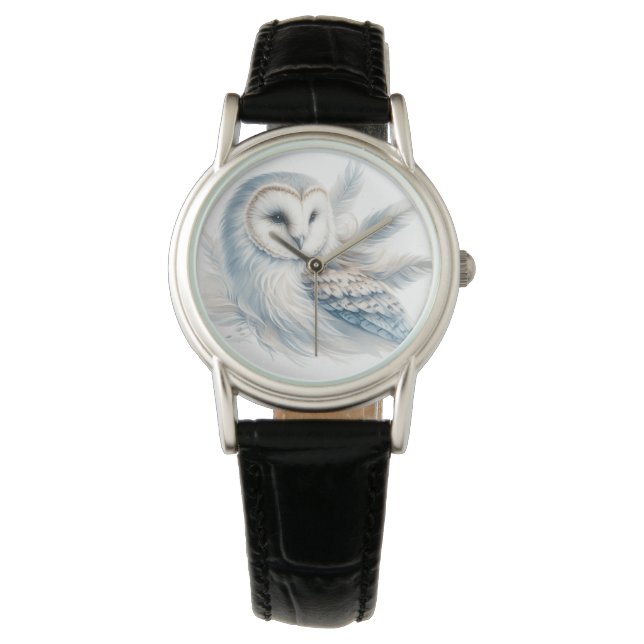 Elegantes Eule in Wasserfarbe Armbanduhr (Vorderseite)