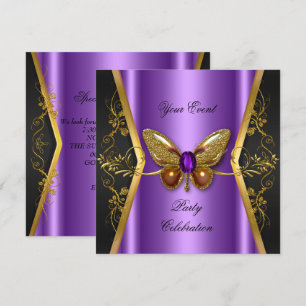 Elegantes Event-Party Lila Gold Butterfly Einladung