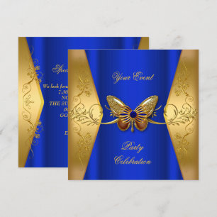 Elegantes Event Party Royal Blue Gold Butterfly Einladung