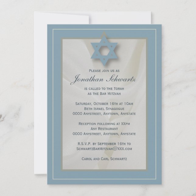Elegantes Fabric Bar Mitzvah Einladung Licht in di (Vorderseite)