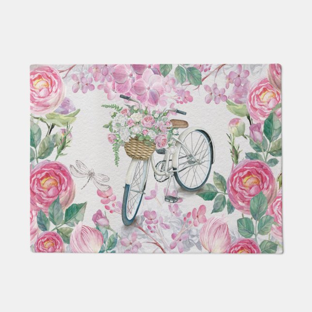 Elegantes Fahrrad und Blumen Fußmatte (Vorderseite)