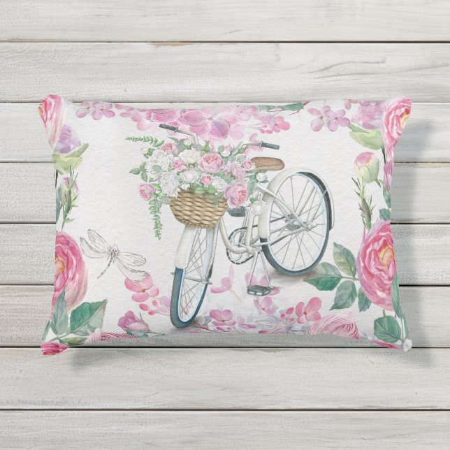 Elegantes Fahrrad und Blumen Kissen Für Draußen (Vorderseite)