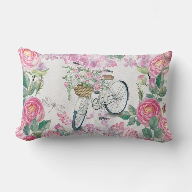 Elegantes Fahrrad und Blumen Lendenkissen (Vorderseite)